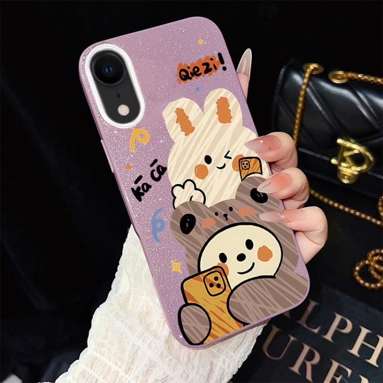 Custodia per telefono ibrida in PC e TPU con glitter IMD e motivo orso., For iPhone 11 Pro Max, For iPhone 11, For iPhone 11 Pro, For iPhone XS / X, For iPhone XR, For iPhone XS Max