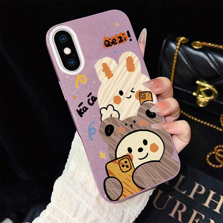 Custodia per telefono ibrida in PC e TPU con glitter IMD e motivo orso., For iPhone 11 Pro Max, For iPhone 11, For iPhone 11 Pro, For iPhone XS / X, For iPhone XR, For iPhone XS Max