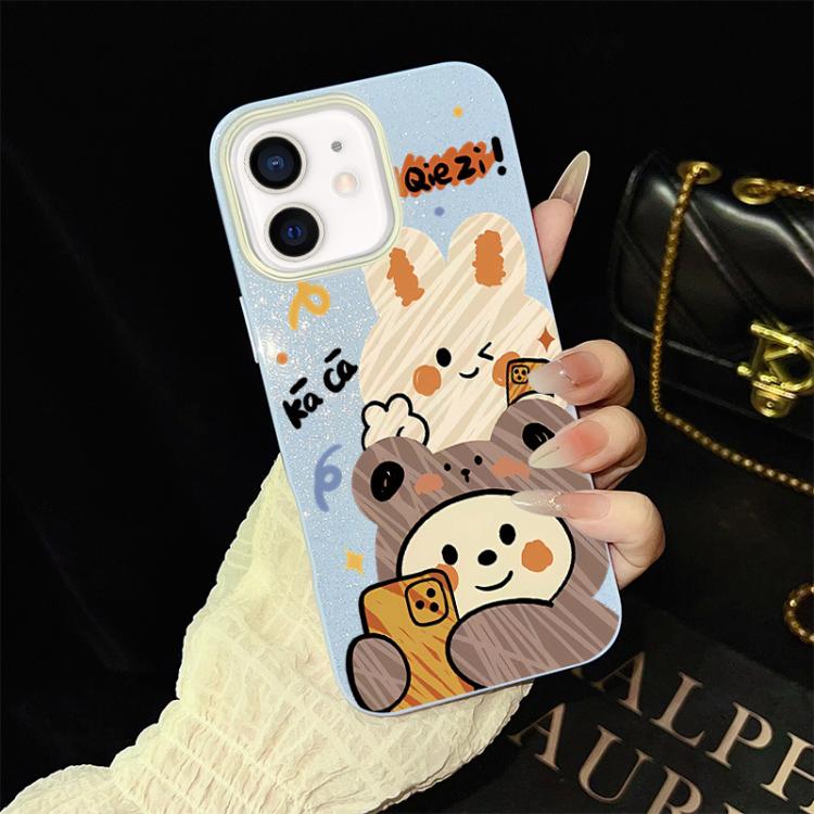 Custodia per telefono ibrida in PC e TPU con glitter IMD e motivo orso., For iPhone 13 Pro Max, For iPhone 13 Pro, For iPhone 13, For iPhone 12, For iPhone 12 Pro Max, For iPhone 12 Pro
