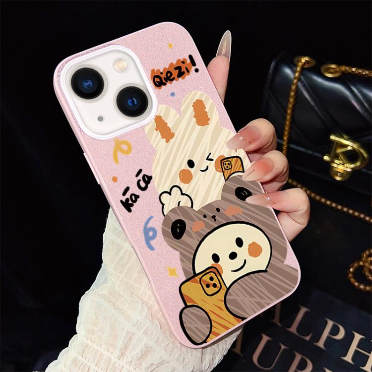 Custodia per telefono ibrida in PC e TPU con glitter IMD e motivo orso., For iPhone 15, For iPhone 14 Plus, For iPhone 14, For iPhone 14 Pro, For iPhone 14 Pro Max, For iPhone SE 2022 / SE 2020