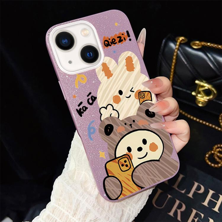 Custodia per telefono ibrida in PC e TPU con glitter IMD e motivo orso., For iPhone 15, For iPhone 14 Plus, For iPhone 14, For iPhone 14 Pro, For iPhone 14 Pro Max, For iPhone SE 2022 / SE 2020