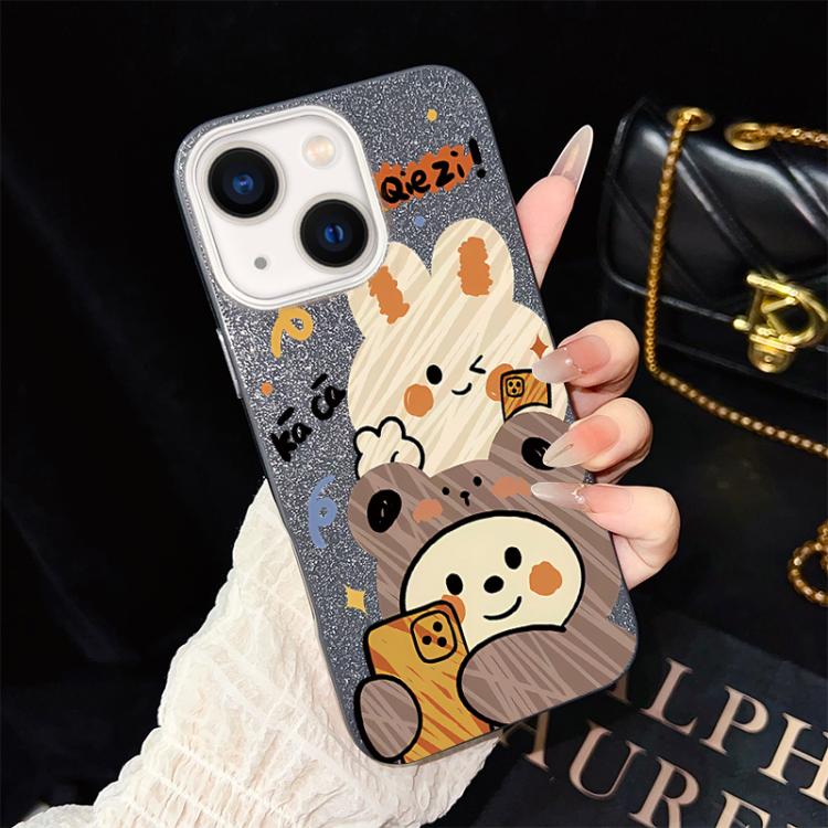 Custodia per telefono ibrida in PC e TPU con glitter IMD e motivo orso., For iPhone 15, For iPhone 14 Plus, For iPhone 14, For iPhone 14 Pro, For iPhone 14 Pro Max, For iPhone SE 2022 / SE 2020