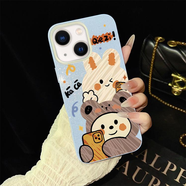 Custodia per telefono ibrida in PC e TPU con glitter IMD e motivo orso., For iPhone 15, For iPhone 14 Plus, For iPhone 14, For iPhone 14 Pro, For iPhone 14 Pro Max, For iPhone SE 2022 / SE 2020