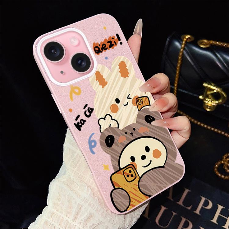 Custodia per telefono ibrida in PC e TPU con glitter IMD e motivo orso., For iPhone 16 Pro, For iPhone 16 Plus, For iPhone 16, For iPhone 15 Pro Max, For iPhone 15 Pro, For iPhone 15 Plus
