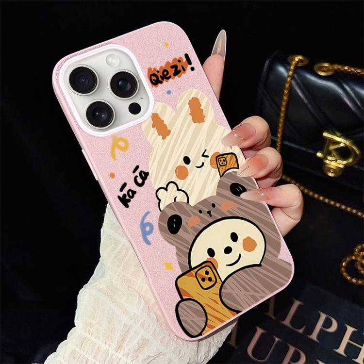 Custodia per telefono ibrida in PC e TPU con glitter IMD e motivo orso., For iPhone 16 Pro, For iPhone 16 Plus, For iPhone 16, For iPhone 15 Pro Max, For iPhone 15 Pro, For iPhone 15 Plus