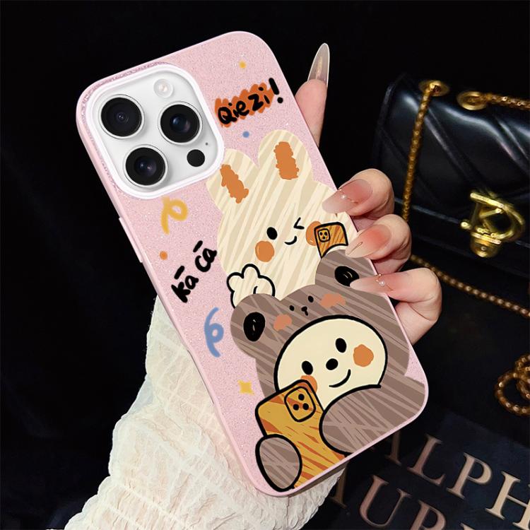 Custodia per telefono ibrida in PC e TPU con glitter IMD e motivo orso., For iPhone 16 Pro, For iPhone 16 Plus, For iPhone 16, For iPhone 15 Pro Max, For iPhone 15 Pro, For iPhone 15 Plus