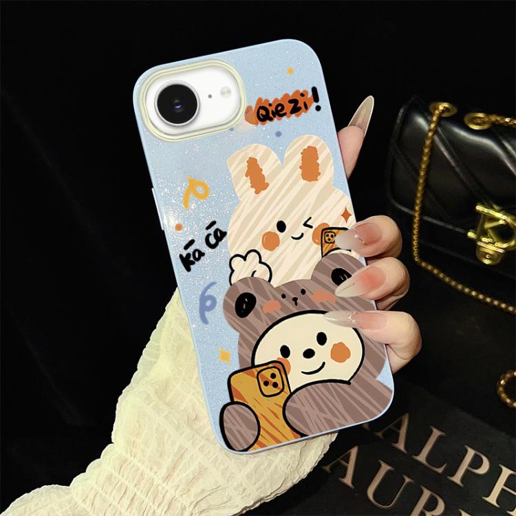 Custodia per telefono ibrida in PC e TPU con glitter IMD e motivo orso., For iPhone 17e / 16e, For iPhone 17 Pro Max, For iPhone 17 Pro, For iPhone 17, For iPhone Air, For iPhone 16 Pro Max