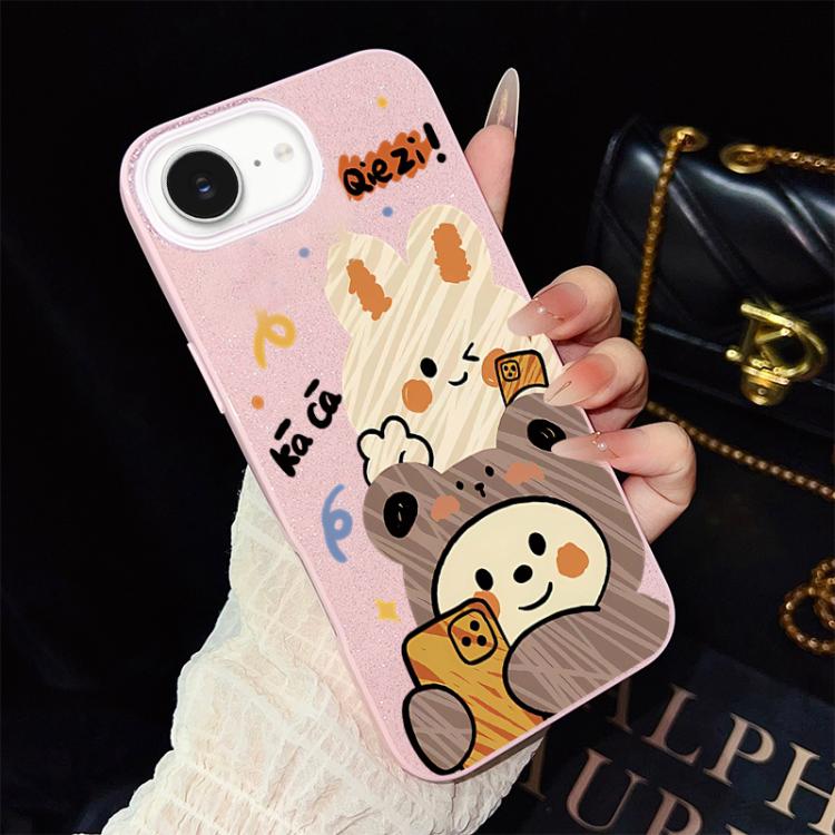Custodia per telefono ibrida in PC e TPU con glitter IMD e motivo orso., For iPhone 17e / 16e, For iPhone 17 Pro Max, For iPhone 17 Pro, For iPhone 17, For iPhone Air, For iPhone 16 Pro Max