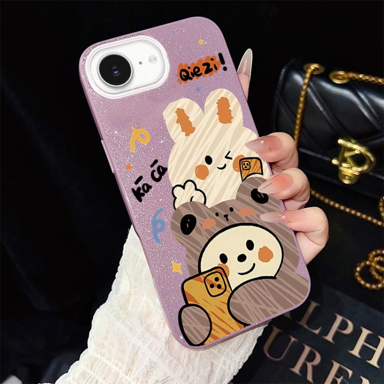 Custodia per telefono ibrida in PC e TPU con glitter IMD e motivo orso., For iPhone 17e / 16e, For iPhone 17 Pro Max, For iPhone 17 Pro, For iPhone 17, For iPhone Air, For iPhone 16 Pro Max