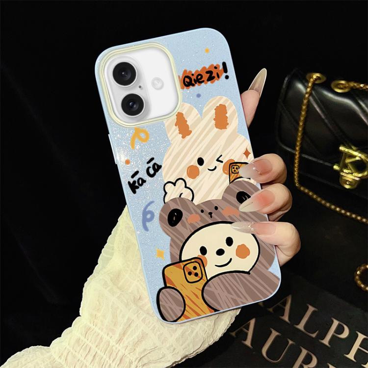 Custodia per telefono ibrida in PC e TPU con glitter IMD e motivo orso., For iPhone 17e / 16e, For iPhone 17 Pro Max, For iPhone 17 Pro, For iPhone 17, For iPhone Air, For iPhone 16 Pro Max