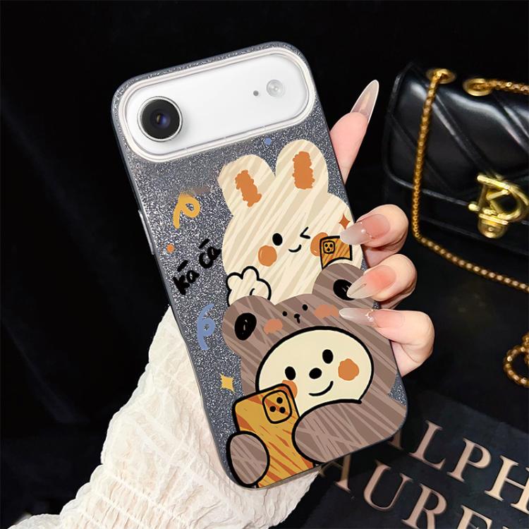 Custodia per telefono ibrida in PC e TPU con glitter IMD e motivo orso., For iPhone 17e / 16e, For iPhone 17 Pro Max, For iPhone 17 Pro, For iPhone 17, For iPhone Air, For iPhone 16 Pro Max