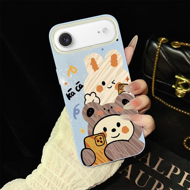 Custodia per telefono ibrida in PC e TPU con glitter IMD e motivo orso., For iPhone 17e / 16e, For iPhone 17 Pro Max, For iPhone 17 Pro, For iPhone 17, For iPhone Air, For iPhone 16 Pro Max