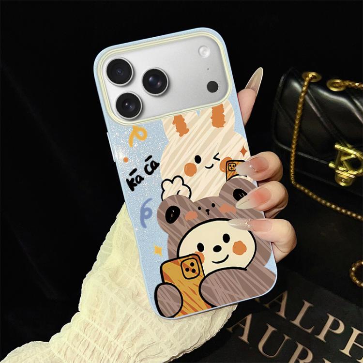 Custodia per telefono ibrida in PC e TPU con glitter IMD e motivo orso., For iPhone 17e / 16e, For iPhone 17 Pro Max, For iPhone 17 Pro, For iPhone 17, For iPhone Air, For iPhone 16 Pro Max