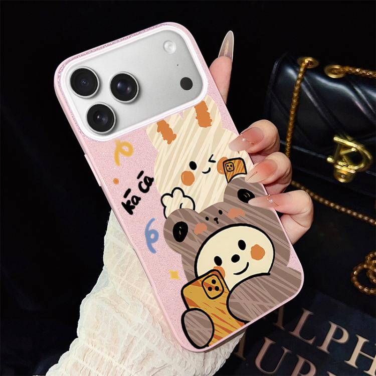 Custodia per telefono ibrida in PC e TPU con glitter IMD e motivo orso., For iPhone 17e / 16e, For iPhone 17 Pro Max, For iPhone 17 Pro, For iPhone 17, For iPhone Air, For iPhone 16 Pro Max