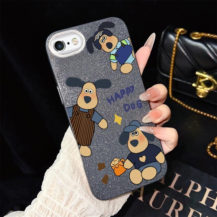 Custodia per telefono ibrida in PC e TPU con motivo "cane felice" e glitter IMD., For iPhone 8 Plus / 7 Plus, For iPhone 6 Plus / 6s Plus, For iPhone 6 / 6s