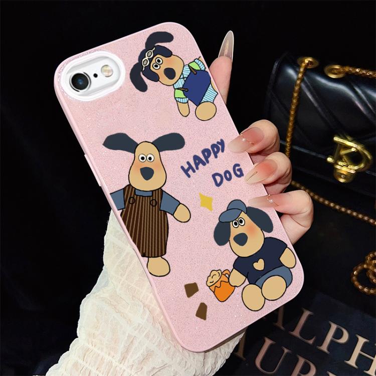 Custodia per telefono ibrida in PC e TPU con motivo "cane felice" e glitter IMD., For iPhone 8 Plus / 7 Plus, For iPhone 6 Plus / 6s Plus, For iPhone 6 / 6s