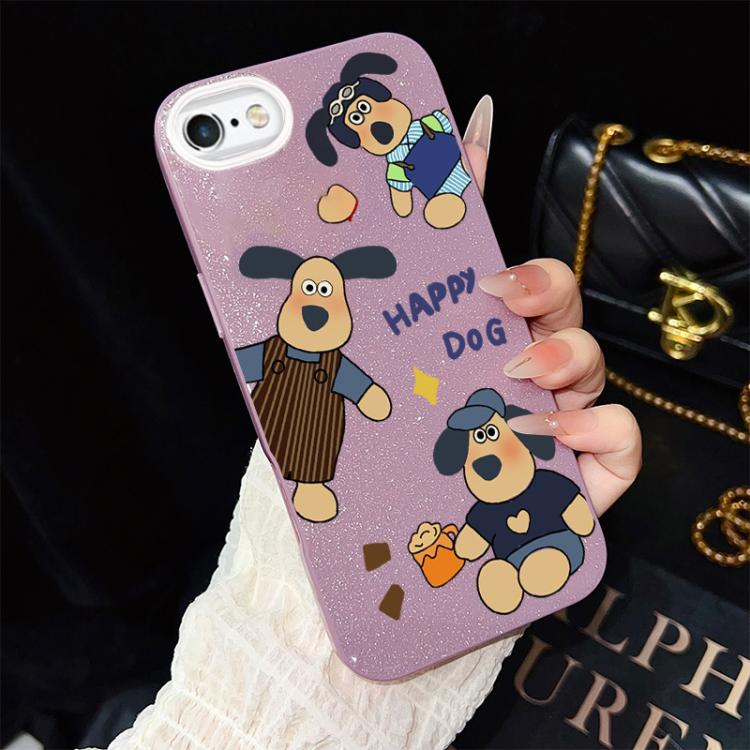 Custodia per telefono ibrida in PC e TPU con motivo "cane felice" e glitter IMD., For iPhone 8 Plus / 7 Plus, For iPhone 6 Plus / 6s Plus, For iPhone 6 / 6s