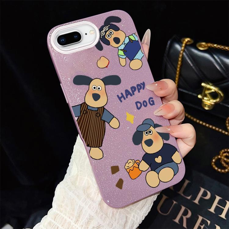 Custodia per telefono ibrida in PC e TPU con motivo "cane felice" e glitter IMD., For iPhone 8 Plus / 7 Plus, For iPhone 6 Plus / 6s Plus, For iPhone 6 / 6s