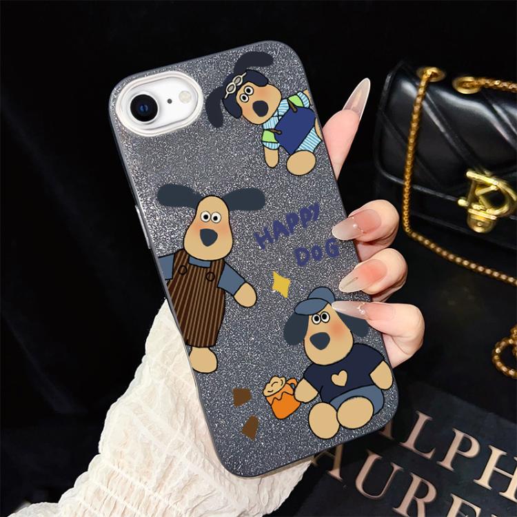 Custodia per telefono ibrida in PC e TPU con motivo "cane felice" e glitter IMD., For iPhone 15, For iPhone 14 Plus, For iPhone 14, For iPhone 14 Pro, For iPhone 14 Pro Max, For iPhone SE 2022 / SE 2020