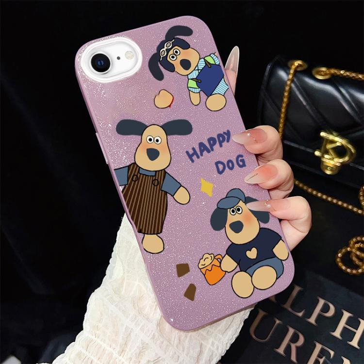 Custodia per telefono ibrida in PC e TPU con motivo "cane felice" e glitter IMD., For iPhone 15, For iPhone 14 Plus, For iPhone 14, For iPhone 14 Pro, For iPhone 14 Pro Max, For iPhone SE 2022 / SE 2020