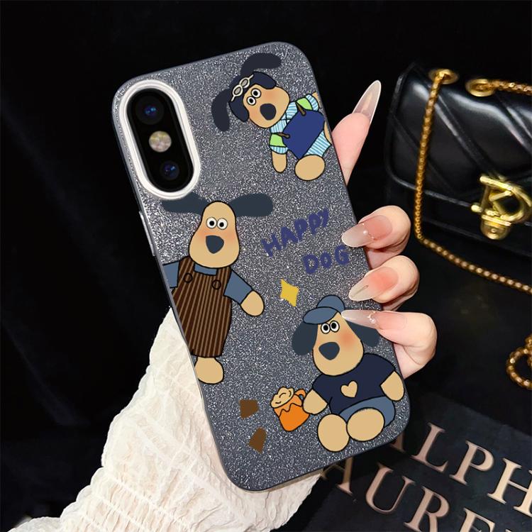 Custodia per telefono ibrida in PC e TPU con motivo "cane felice" e glitter IMD., For iPhone 11 Pro Max, For iPhone 11, For iPhone 11 Pro, For iPhone XS / X, For iPhone XR, For iPhone XS Max