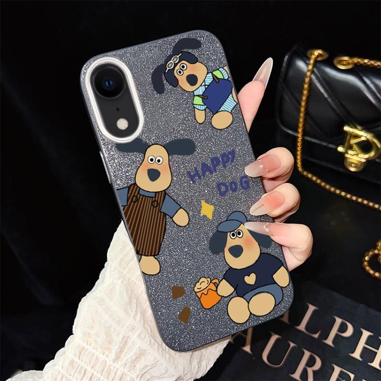 Custodia per telefono ibrida in PC e TPU con motivo "cane felice" e glitter IMD., For iPhone 11 Pro Max, For iPhone 11, For iPhone 11 Pro, For iPhone XS / X, For iPhone XR, For iPhone XS Max