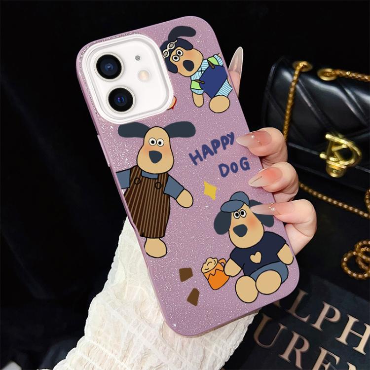 Custodia per telefono ibrida in PC e TPU con motivo "cane felice" e glitter IMD., For iPhone 11 Pro Max, For iPhone 11, For iPhone 11 Pro, For iPhone XS / X, For iPhone XR, For iPhone XS Max