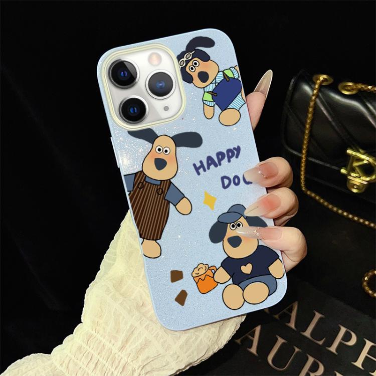 Custodia per telefono ibrida in PC e TPU con motivo "cane felice" e glitter IMD., For iPhone 11 Pro Max, For iPhone 11, For iPhone 11 Pro, For iPhone XS / X, For iPhone XR, For iPhone XS Max