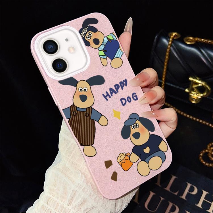 Custodia per telefono ibrida in PC e TPU con motivo "cane felice" e glitter IMD., For iPhone 13 Pro Max, For iPhone 13 Pro, For iPhone 13, For iPhone 12, For iPhone 12 Pro Max, For iPhone 12 Pro