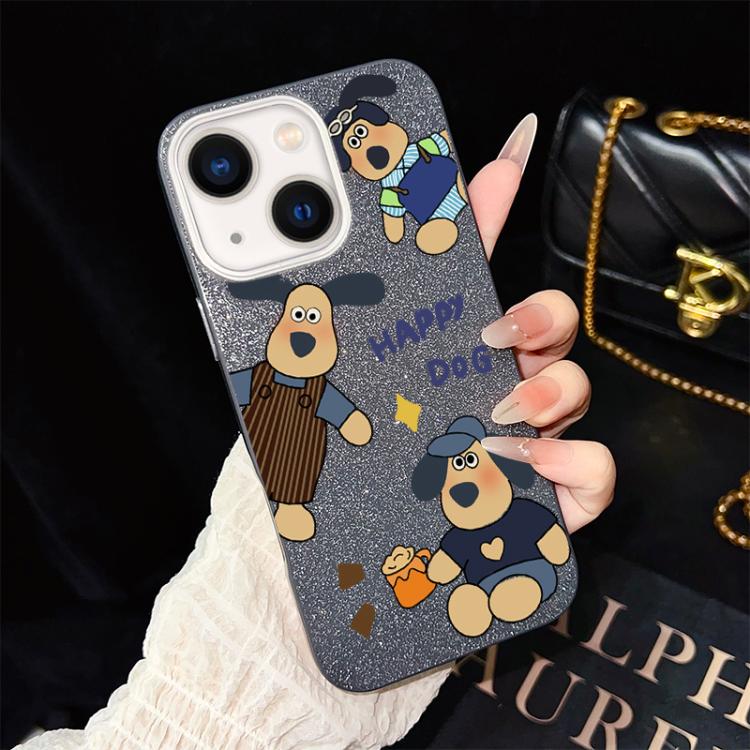Custodia per telefono ibrida in PC e TPU con motivo "cane felice" e glitter IMD., For iPhone 15, For iPhone 14 Plus, For iPhone 14, For iPhone 14 Pro, For iPhone 14 Pro Max, For iPhone SE 2022 / SE 2020