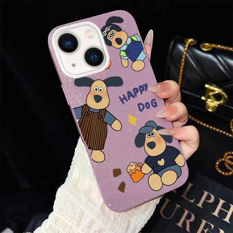 Custodia per telefono ibrida in PC e TPU con motivo "cane felice" e glitter IMD., For iPhone 15, For iPhone 14 Plus, For iPhone 14, For iPhone 14 Pro, For iPhone 14 Pro Max, For iPhone SE 2022 / SE 2020