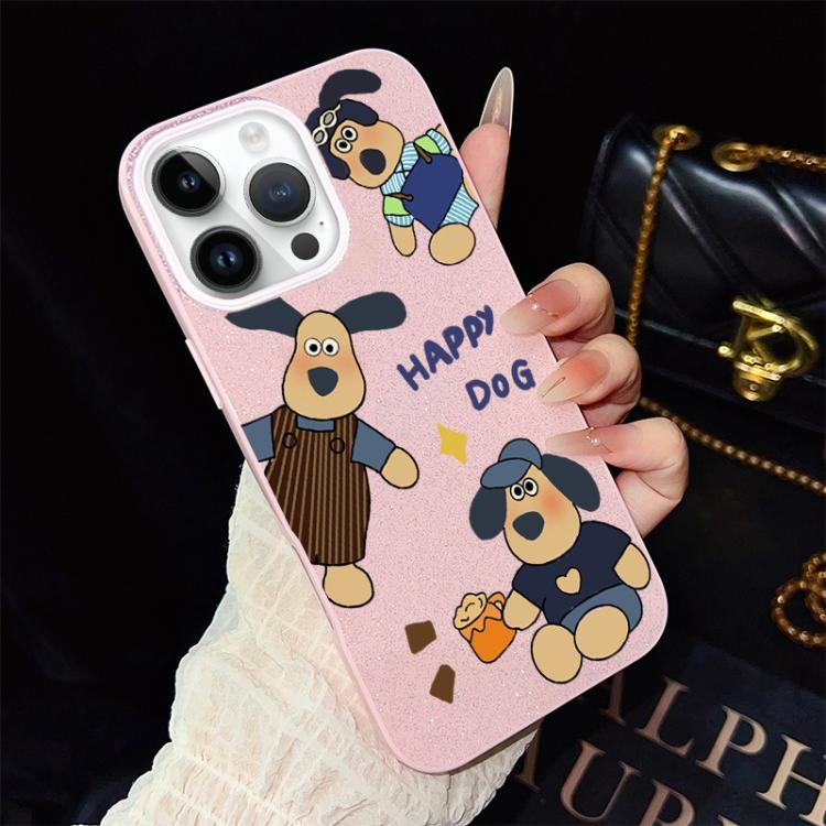 Custodia per telefono ibrida in PC e TPU con motivo "cane felice" e glitter IMD., For iPhone 15, For iPhone 14 Plus, For iPhone 14, For iPhone 14 Pro, For iPhone 14 Pro Max, For iPhone SE 2022 / SE 2020