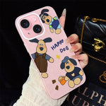 Custodia per telefono ibrida in PC e TPU con motivo "cane felice" e glitter IMD., For iPhone 16 Pro, For iPhone 16 Plus, For iPhone 16, For iPhone 15 Pro Max, For iPhone 15 Pro, For iPhone 15 Plus
