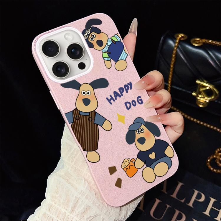 Custodia per telefono ibrida in PC e TPU con motivo "cane felice" e glitter IMD., For iPhone 16 Pro, For iPhone 16 Plus, For iPhone 16, For iPhone 15 Pro Max, For iPhone 15 Pro, For iPhone 15 Plus