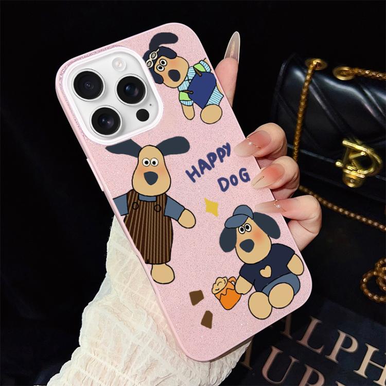 Custodia per telefono ibrida in PC e TPU con motivo "cane felice" e glitter IMD., For iPhone 17e / 16e, For iPhone 17 Pro Max, For iPhone 17 Pro, For iPhone 17, For iPhone Air, For iPhone 16 Pro Max