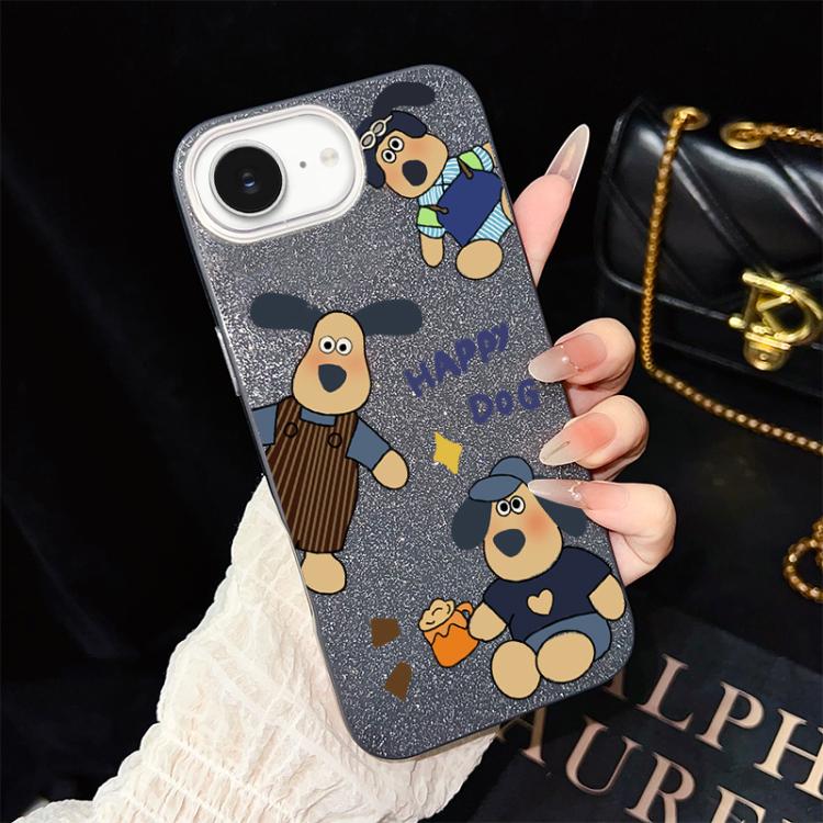 Custodia per telefono ibrida in PC e TPU con motivo "cane felice" e glitter IMD., For iPhone 17e / 16e, For iPhone 17 Pro Max, For iPhone 17 Pro, For iPhone 17, For iPhone Air, For iPhone 16 Pro Max