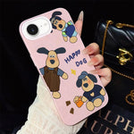 Custodia per telefono ibrida in PC e TPU con motivo "cane felice" e glitter IMD., For iPhone 17e / 16e, For iPhone 17 Pro Max, For iPhone 17 Pro, For iPhone 17, For iPhone Air, For iPhone 16 Pro Max