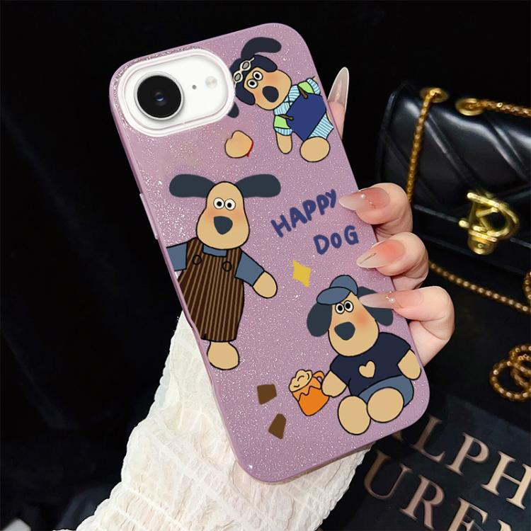 Custodia per telefono ibrida in PC e TPU con motivo "cane felice" e glitter IMD., For iPhone 17e / 16e, For iPhone 17 Pro Max, For iPhone 17 Pro, For iPhone 17, For iPhone Air, For iPhone 16 Pro Max