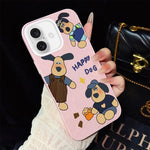 Custodia per telefono ibrida in PC e TPU con motivo "cane felice" e glitter IMD., For iPhone 17e / 16e, For iPhone 17 Pro Max, For iPhone 17 Pro, For iPhone 17, For iPhone Air, For iPhone 16 Pro Max