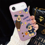 Custodia per telefono ibrida in PC e TPU con motivo "cane felice" e glitter IMD., For iPhone 17e / 16e, For iPhone 17 Pro Max, For iPhone 17 Pro, For iPhone 17, For iPhone Air, For iPhone 16 Pro Max