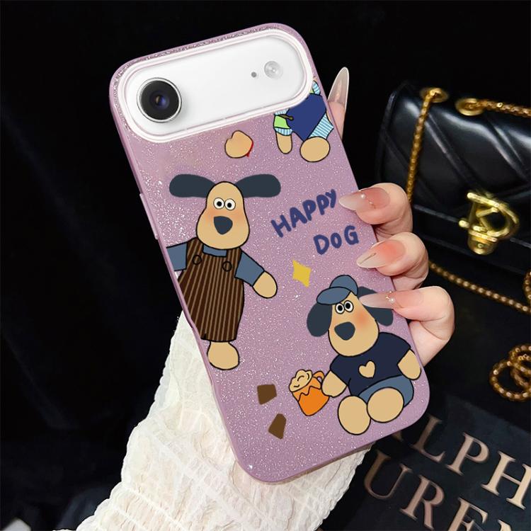 Custodia per telefono ibrida in PC e TPU con motivo "cane felice" e glitter IMD., For iPhone 17e / 16e, For iPhone 17 Pro Max, For iPhone 17 Pro, For iPhone 17, For iPhone Air, For iPhone 16 Pro Max
