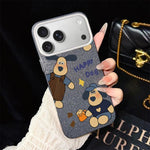 Custodia per telefono ibrida in PC e TPU con motivo "cane felice" e glitter IMD., For iPhone 17e / 16e, For iPhone 17 Pro Max, For iPhone 17 Pro, For iPhone 17, For iPhone Air, For iPhone 16 Pro Max
