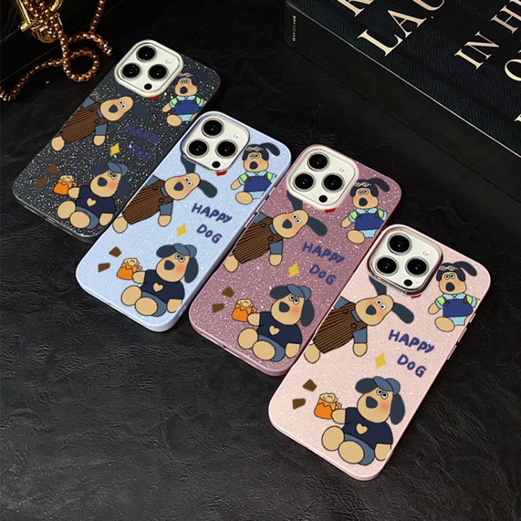 Custodia per telefono ibrida in PC e TPU con motivo "cane felice" e glitter IMD., For iPhone 11 Pro Max, For iPhone 11, For iPhone 11 Pro, For iPhone XS / X, For iPhone XR, For iPhone XS Max