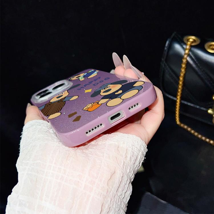 Custodia per telefono ibrida in PC e TPU con motivo "cane felice" e glitter IMD., For iPhone 13 Pro Max, For iPhone 13 Pro, For iPhone 13, For iPhone 12, For iPhone 12 Pro Max, For iPhone 12 Pro