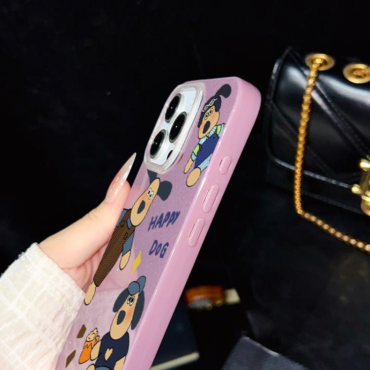 Custodia per telefono ibrida in PC e TPU con motivo "cane felice" e glitter IMD., For iPhone 15, For iPhone 14 Plus, For iPhone 14, For iPhone 14 Pro, For iPhone 14 Pro Max, For iPhone SE 2022 / SE 2020
