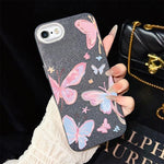 Custodia per telefono ibrida in PC e TPU con motivo a farfalle colorate e glitter IMD., For iPhone 8 Plus / 7 Plus, For iPhone 6 Plus / 6s Plus, For iPhone 6 / 6s