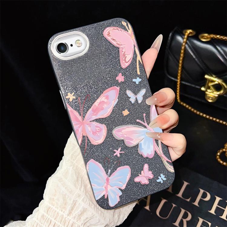 Custodia per telefono ibrida in PC e TPU con motivo a farfalle colorate e glitter IMD., For iPhone 8 Plus / 7 Plus, For iPhone 6 Plus / 6s Plus, For iPhone 6 / 6s