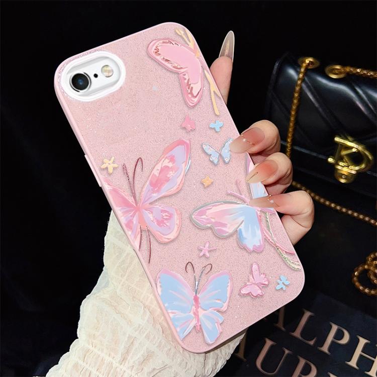 Custodia per telefono ibrida in PC e TPU con motivo a farfalle colorate e glitter IMD., For iPhone 8 Plus / 7 Plus, For iPhone 6 Plus / 6s Plus, For iPhone 6 / 6s