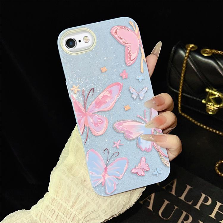 Custodia per telefono ibrida in PC e TPU con motivo a farfalle colorate e glitter IMD., For iPhone 8 Plus / 7 Plus, For iPhone 6 Plus / 6s Plus, For iPhone 6 / 6s