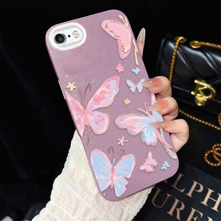 Custodia per telefono ibrida in PC e TPU con motivo a farfalle colorate e glitter IMD., For iPhone 8 Plus / 7 Plus, For iPhone 6 Plus / 6s Plus, For iPhone 6 / 6s